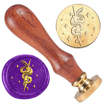 Golden Plated Brass Sealing Wax Stamp Head, with Wood Handle, for Envelopes Invitations, Gift Cards, Snake, 83x22mm, Head: 7.5mm, Stamps: 25x14.5mm