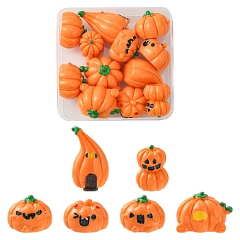12Pcs 6 Styles Autumn Opaque Resin Pumpkin Cabochons, Dark Orange, 19~35x19~33.5x20~27mm, 2pcs/style
