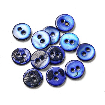 Freshwater Shell Buttons, 2-Hole, Flat Round, Blue, 9x1~2mm, Hole: 1.5mm