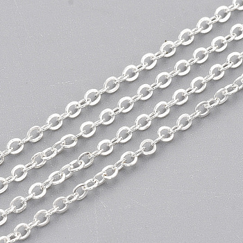 Iron Cable Chains, Soldered, with Spool, Flat Oval, Silver Color Plated, 2x1.5x0.3mm, about 100yard/roll