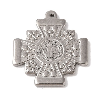 304 Stainless Steel Pendants, Cross with Cssml Ndsmd Cross God Father/Saint Benedict, Stainless Steel Color, 44.5x39x3mm, Hole: 2mm