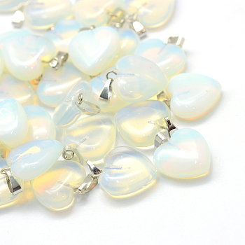 Heart Opalite Pendants, with Platinum Tone Brass Findings, 17~19x15~16x5~8mm, Hole: 2x7mm