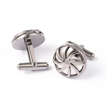 Flat Round 304 Stainless Steel Cufflinks, Stainless Steel Color, 21mm