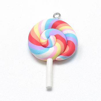 Handmade Polymer Clay Big Pendants, Lollipop, Colorful, 48~56x27~29x7~10mm, Hole: 2mm