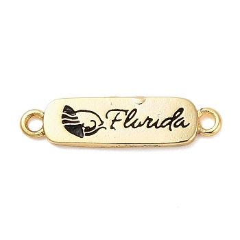 Beach Theme Rack Plating Brass Rectangle Connector Charms, Word Florida Links, Long-Lasting Plated, Cadmium Free & Lead Free, Real 18K Gold Plated, 5.5x21x2mm, Hole: 1.5mm