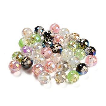 Transparent Acrylic Beads, with Gradient Color, Gold Foil Inside, Round, Mixed Color, 10x10mm, Hole: 2mm.