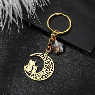 Stainless Steel Hollow Moon Cat Keychains(KEYC-JKC00585-01)-2