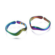 Ion Plating(IP) 304 Stainless Steel Cuff Ring, Rainbow Color Open Ring for Women, US Size 6 3/4(17.1mm)(RJEW-S405-145)