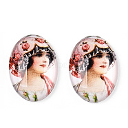 Glass Cabochons, with European Style Pattern, Oval, Pink, 25x18x6mm(GGLA-T004-01-Y)