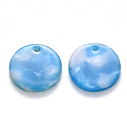 Cellulose Acetate(Resin) Pendants, Flat Round, Deep Sky Blue, 17x3mm, Hole: 1.2mm(X-KY-S161-018A-01)