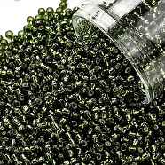 TOHO Round Seed Beads, Japanese Seed Beads, (37) Silver Lined Olivine, 11/0, 2.2mm, Hole: 0.8mm, about 5555pcs/50g(SEED-XTR11-0037)