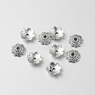 Tibetan Style Alloy Flower Bead Caps, Antique Silver, 8x2mm, Hole: 1mm(TIBEB-O004-16)