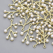 Alloy Pendants, with ABS Plastic Imitation Pearl, Branches, Light Gold, 37x22x6mm, Hole: 1.8mm(PALLOY-S121-188)