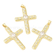 Rack Plating Brass Micro Pave Cubic Zirconia Pendants, Long-Lasting Plated, Lead Free & Cadmium Free, Cross, Real 18K Gold Plated, 39.5x27.5x4.5mm, Hole: 4x3.5mm(KK-A185-28G)