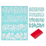 2Pcs Leaf Pattern Self-Adhesive Silk Screen Printing Stencil, and TPU Scraper, Turquoise, 280x215mm, 1pc(DIY-GF0004-13)