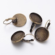 Flat Round Brass Leverback Earring Findings, Antique Bronze Color, Size: Tray: 18mm, about 33.5mm long, 14.5mm wide, Pin: 1mm(X-KK-J027-AB)