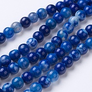 Natural Agate Beads Strands, Dyed & Heated, Grade A, Round, Blue, 6mm, Hole: 1mm, about 62pcs/strand, 14.9 inch(38cm)(G-G754-07-6mm)