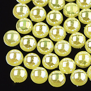 ABS Plastic Imitation Pearl Cabochons, AB Color Plated, Half Round, Yellow, 8x4mm, 3000pcs/bag(OACR-S025-8mm-05)