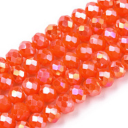 Electroplate Glass Beads Strands, Opaque Solid Color, AB Color Plated, Faceted, Rondelle, Orange Red, 3x2mm, Hole: 0.8mm, about 165~169pcs/strand, 15~16 inch(38~40cm)(EGLA-A034-P2mm-B23)