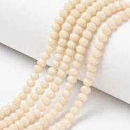 Opaque Solid Color Glass Beads Strands, Faceted, Rondelle, Antique White, 6x5mm, Hole: 1mm, about 87~90pcs/strand, 17~17.5 inch(42.5~43.75cm)(X-EGLA-A034-P6mm-D05)