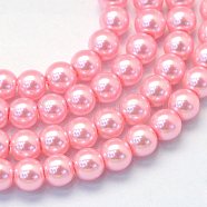 Baking Painted Glass Pearl Bead Strands, Pearlized, Round, Pink, 3~4mm, Hole: 0.5mm, about 195pcs/strand, 23.6 inch(X-HY-Q003-3mm-53)