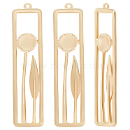 14Pcs Brass Pendants, Nickel Free, Rectangle with Flower & Leaf, Real 18K Gold Plated, 31x7.5x1.5mm, Hole: 0.8mm(KK-BBC0006-93)