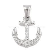 304 Stainless Steel Micro Pave Cubic Zirconia Pendants, Anchor Charm, Stainless Steel Color, 18x16x2.5mm, Hole: 3x6mm(STAS-D112-03P-10)