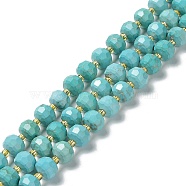 Natural Howlite Beads Strands, Dyed, Faceted, Rondelle, with Seed Beads, Turquoise, 7.5~8x6~6.5mm, Hole: 1mm, about 47pcs/strand, 15.20~15.35''(38.6~39cm)(G-E604-D01-B)