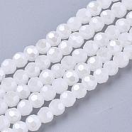 Electroplate Glass Beads Strands, Pearl Luster Plated, Imitation Jade, Faceted, Round, White, 4mm, Hole: 0.5mm, about 100pcs/strand, 14.2 inch(EGLA-R018-4mm-7)