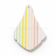 Printed Acrylic Pendants, Leaf with Stripe Pattern, Colorful, 34x23.5x2mm, Hole: 1.5mm(SACR-G018-17)