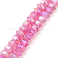 Imitation Jade Glass Beads Strands, Faceted, AB Color Plated, Rondelle, Hot Pink, 5x4.5mm, Hole: 1.2mm, about 70pcs/strand, 12.80''(32.5cm)(GLAA-P058-03A-04)