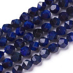 Natural Tiger Eye Beads Strands, Dyed & Heated, Faceted Star Cut Beads, Midnight Blue, 7~8mm, Hole: 1mm, about 47~48pcs/strand, 15.2 inch~15.5 inch(38.5~39.5cm)(G-I217-B-01B)
