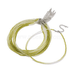 Faceted Rondelle Glass Beaded Necklace for Women, with Alloy Clasps, Yellow Green, 15.16~15.94 inch(38.5~40.5cm), 2mm(NJEW-M208-02J)