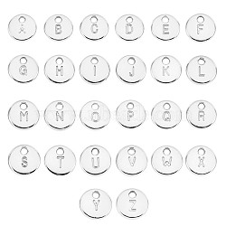 26Pcs Alloy Pendants, Flat Round with Letter A~Z, Silver, 10mm(JX149B)