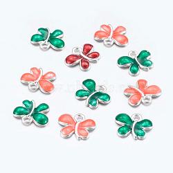 Alloy Enamel Charms, Butterfly, Cadmium Free & Lead Free, Silver Color Plated, Mixed Color, 13.5x11x2.5mm, Hole: 1.5mm(ENAM-FH338-M)