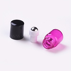 Glass Essential Oil Empty Perfume Bottles, with Steel Roller Ball and Plastic Bottle Caps, Camellia, 3.1cm, Capacity: 1ml(X-MRMJ-WH0056-75C-01)