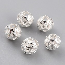 Long-Lasting Hollowed Plated Brass Beads, Filigree Beads, 925 Sterling Silver Plated, 5.5x5mm, Hole: 2mm(KK-O133-003C-S)