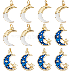 12Pcs 2 Style Eco-friendly Brass Enamel Pendants, Long-Lasting Plated, Real 18K Gold Plated, Cadmium Free & Lead Free, Moon, Mixed Color, 15.5~18.5x10~12x2mm, Hole: 2.4mm, 6pcs/style(KK-DC0001-81)