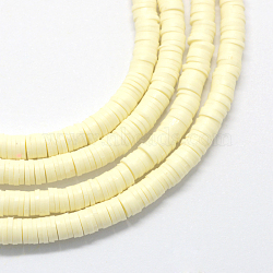 Handmade Polymer Clay Beads, for DIY Jewelry Crafts Supplies, Disc/Flat Round, Heishi Beads, Light Goldenrod Yellow, 6x1mm, Hole: 1.5mm, about 10000pcs/bag(CLAY-R067-6.0mm-A21)