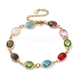 Colorful Glass Link Chain Bracelets, with Golden Brass Chains, Oval, 10 inch(25.5cm), 59mm extender(BJEW-B075-08)