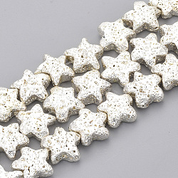 Electroplated Natural Lava Rock Beads Strands, Bumpy, Star, Silver Plated, 12.5~13x13~14x5mm, Hole: 1mm, about 30pcs/strand, 13.3 inch(G-T126-08S)