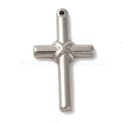 304 Stainless Steel Pendants, Cross Charm, Religion, Stainless Steel Color, 40x22x4mm, Hole: 1.6mm(STAS-C087-01E-P)
