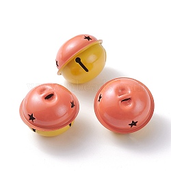 Iron Bell Pendants, Two Tone Color, Bell with Star, Orange, 40x33mm, Hole: 4x3.5mm(IFIN-XCP0001-09A)