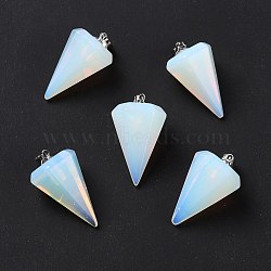 Opalite Pendants, with Platinum Tone Brass Findings, Faceted Cone, 25~28x15~16x13~14mm, Hole: 2x6mm(G-F714-02G)