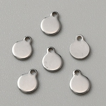 304 Stainless Steel Blank Charms, Flat Round, Stainless Steel Color, 6.5x5x0.8mm, Hole: 1mm