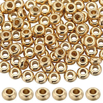 200Pcs 304 Stainless Steel Spacer Beads, Flat Round, Real 18K Gold Plated, 4x2mm, Hole: 1.6mm