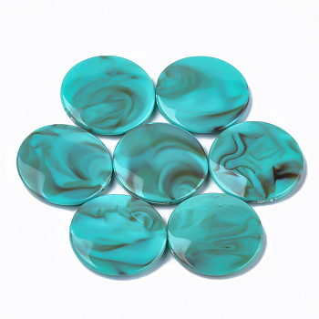 Acrylic Beads, Imitation Gemstone Style, Flat Round, Dark Turquoise, 32x6mm, Hole: 1.6mm, about 140pcs/500g