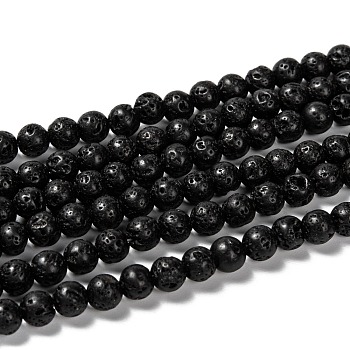 Brins de perles rondes en pierre de lave naturelle, pierre de lave, 6mm, Trou: 1mm, Environ 66 pcs/chapelet, 15.7 pouce