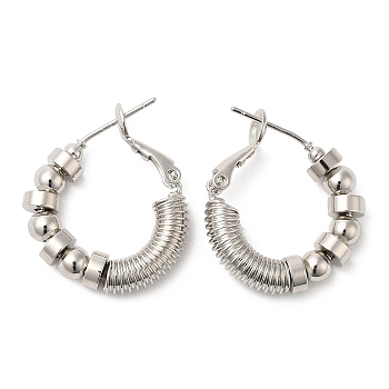 Punk Style Brass Hoop Earrings, Textured Ring, for Men Women, Platinum, 24x21x5mm