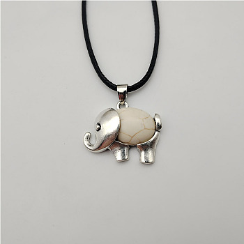 Synthetic Turquoise Elephant Pendant Necklace, White